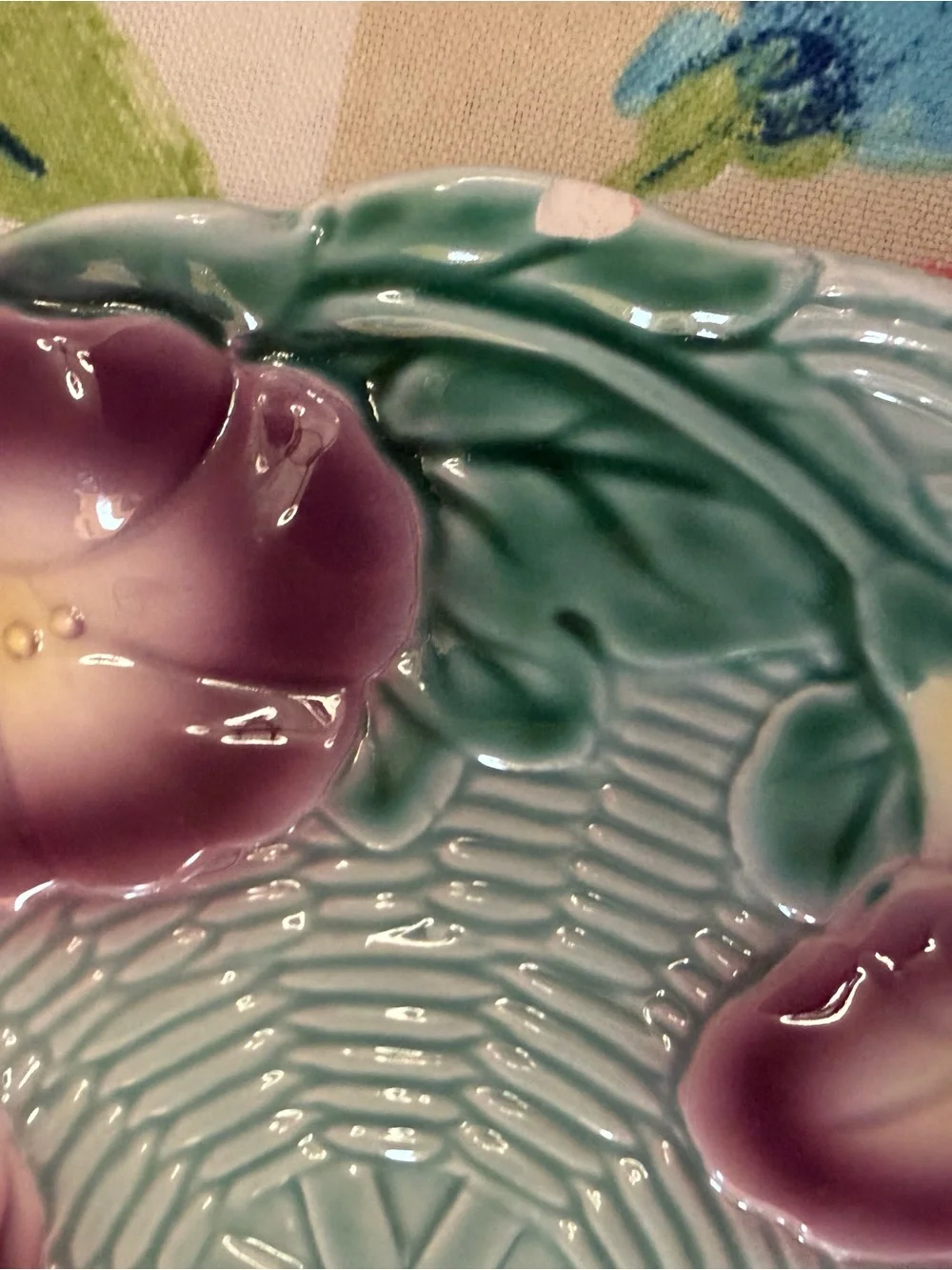 The Haldon Group Morning Glory 1989 Vintage Majolica Basket Weave Teal Set of 4